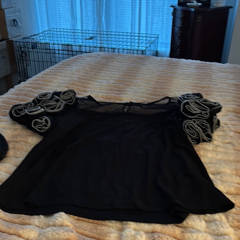 Cato Black Crop Embellished Blouse with Short Sleeves